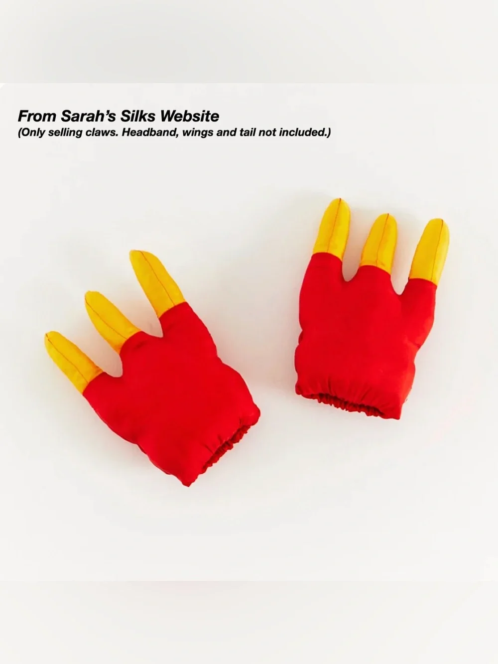 NWT: SARAH’S SILKS DINOSAUR CLAWS IN RED & YELLOW (OS)